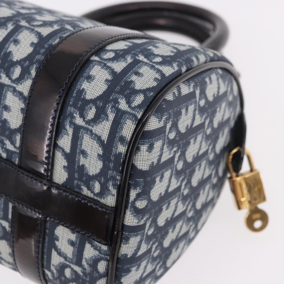 Christian Dior Trotter Canvas Hand Bag PVC Navy Gold Auth 190076SAV