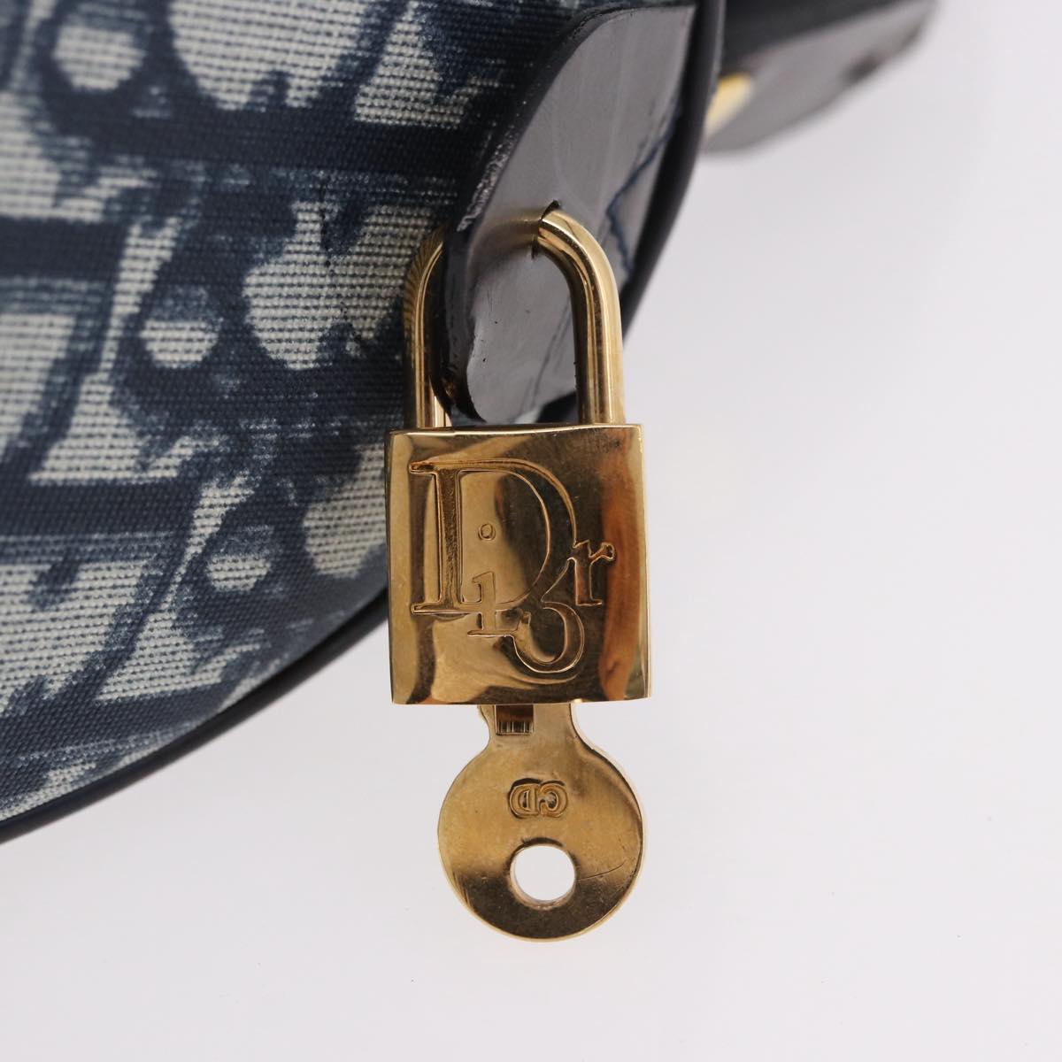 Christian Dior Trotter Canvas Hand Bag PVC Navy Gold Auth 190076SAV