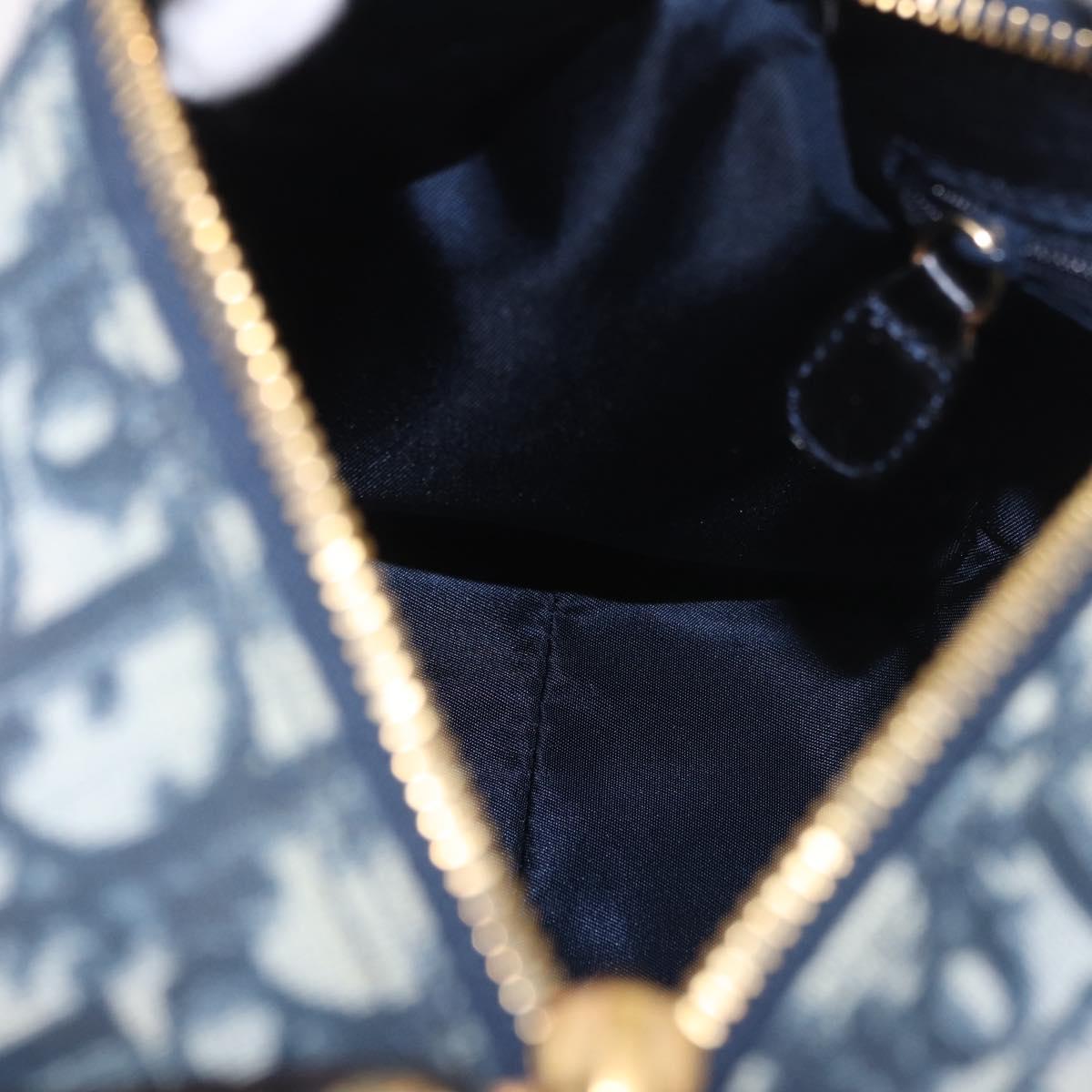 Christian Dior Trotter Canvas Hand Bag PVC Navy Gold Auth 190076SAV