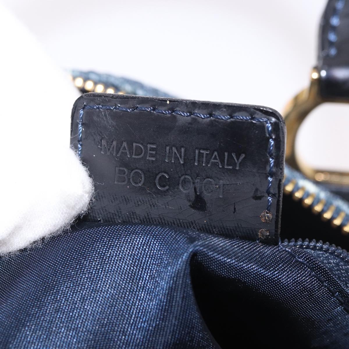 Christian Dior Trotter Canvas Hand Bag PVC Navy Gold Auth 190076SAV