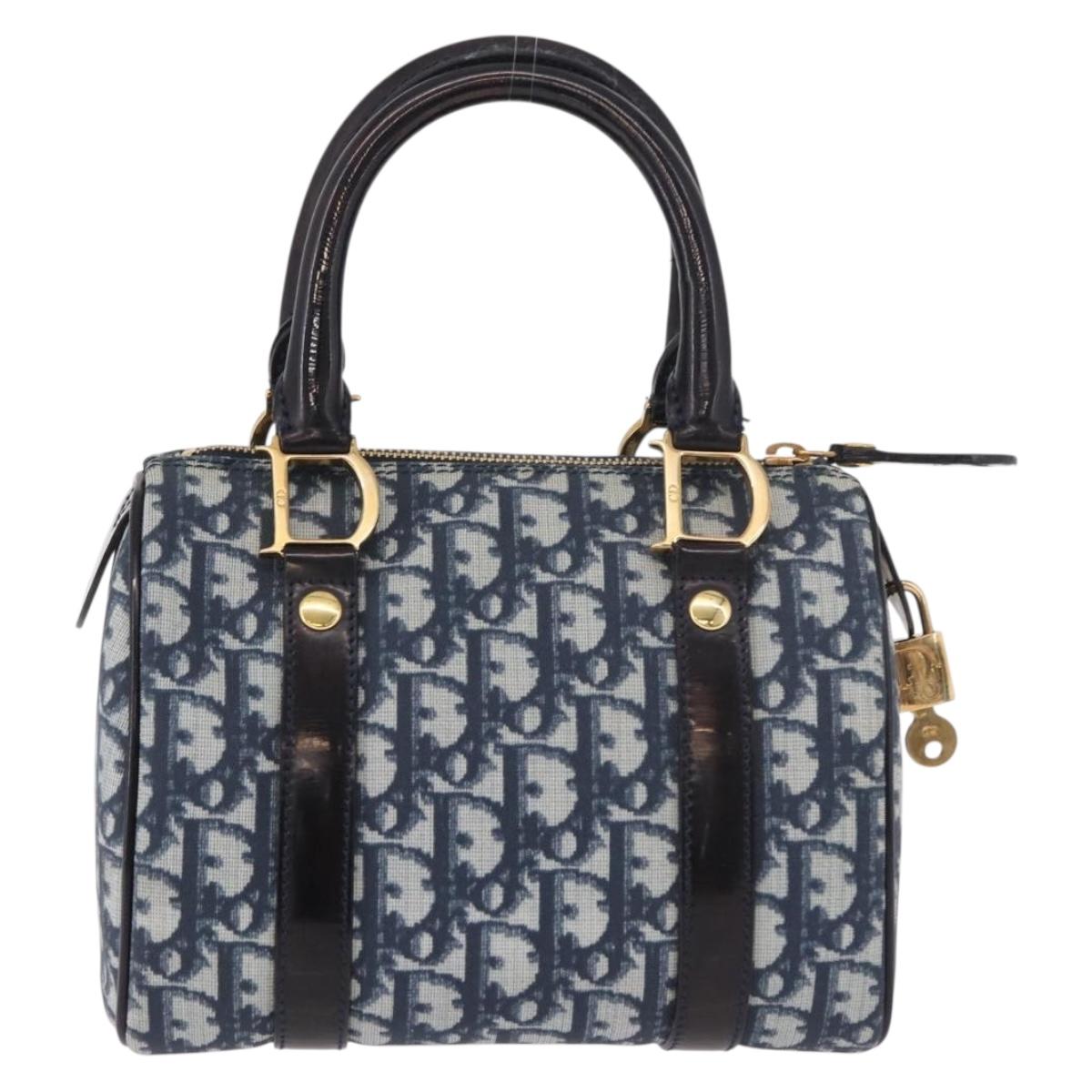 Christian Dior Trotter Canvas Hand Bag PVC Navy Gold Auth 190076SAV
