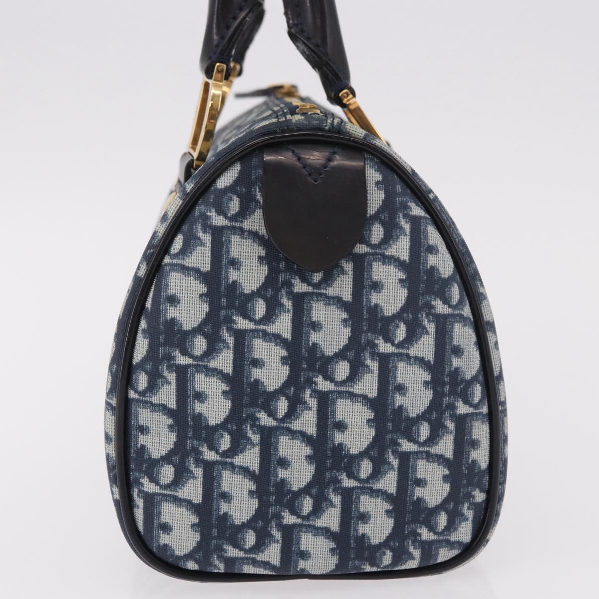 Christian Dior Trotter Canvas Hand Bag PVC Navy Gold Auth 190076SAV