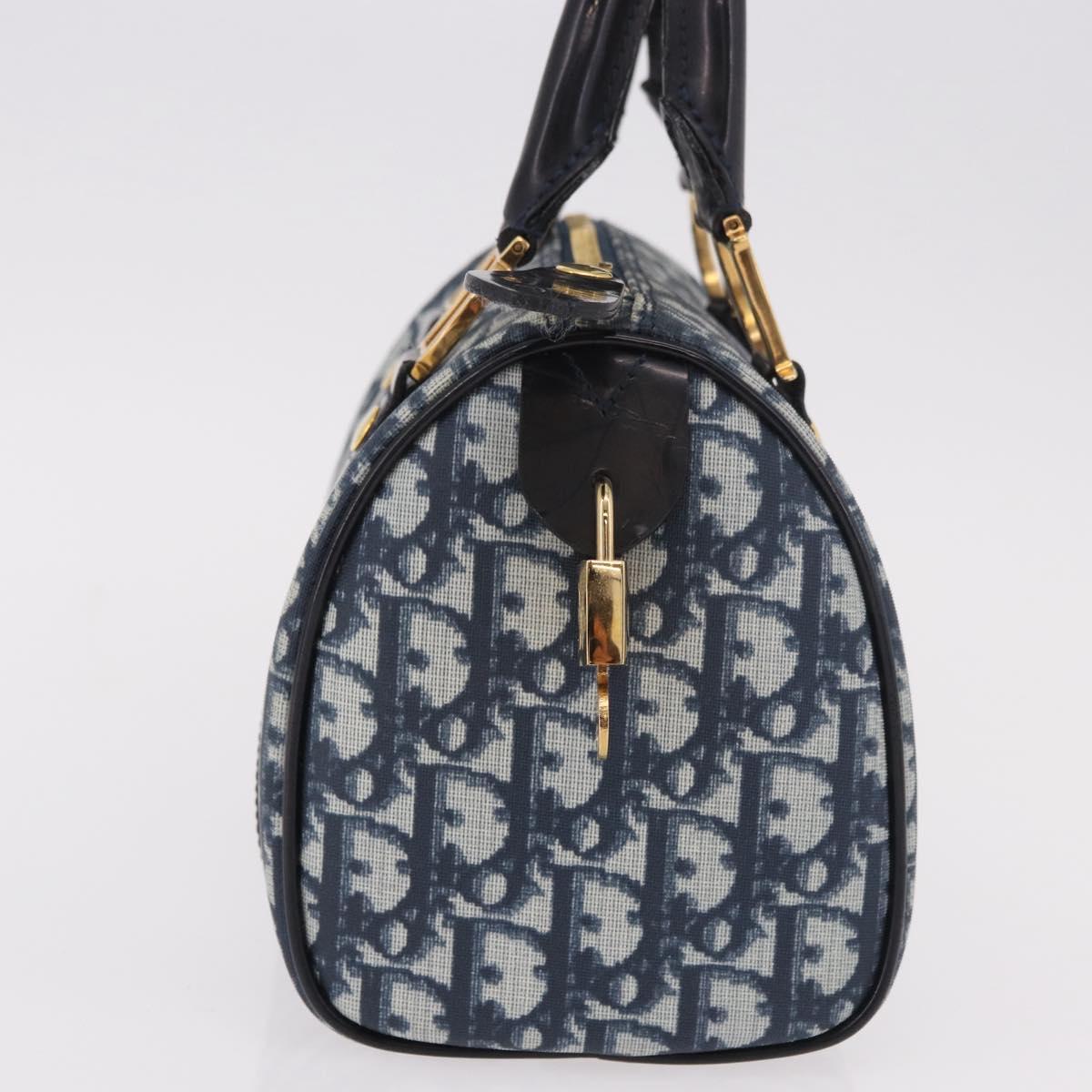 Christian Dior Trotter Canvas Hand Bag PVC Navy Gold Auth 190076SAV