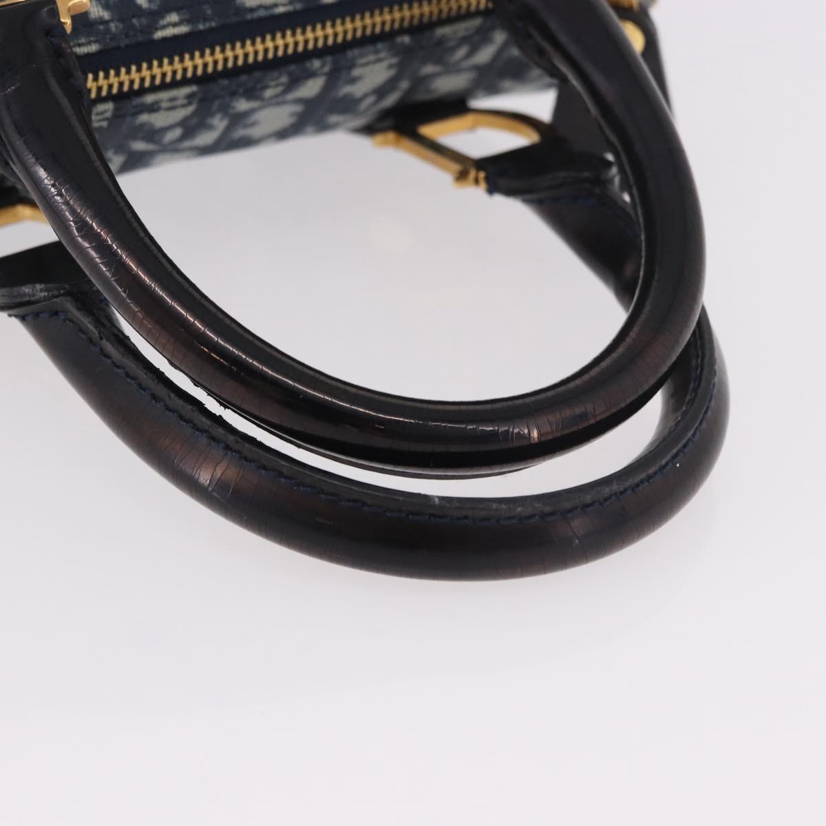 Christian Dior Trotter Canvas Hand Bag PVC Navy Gold Auth 190076SAV