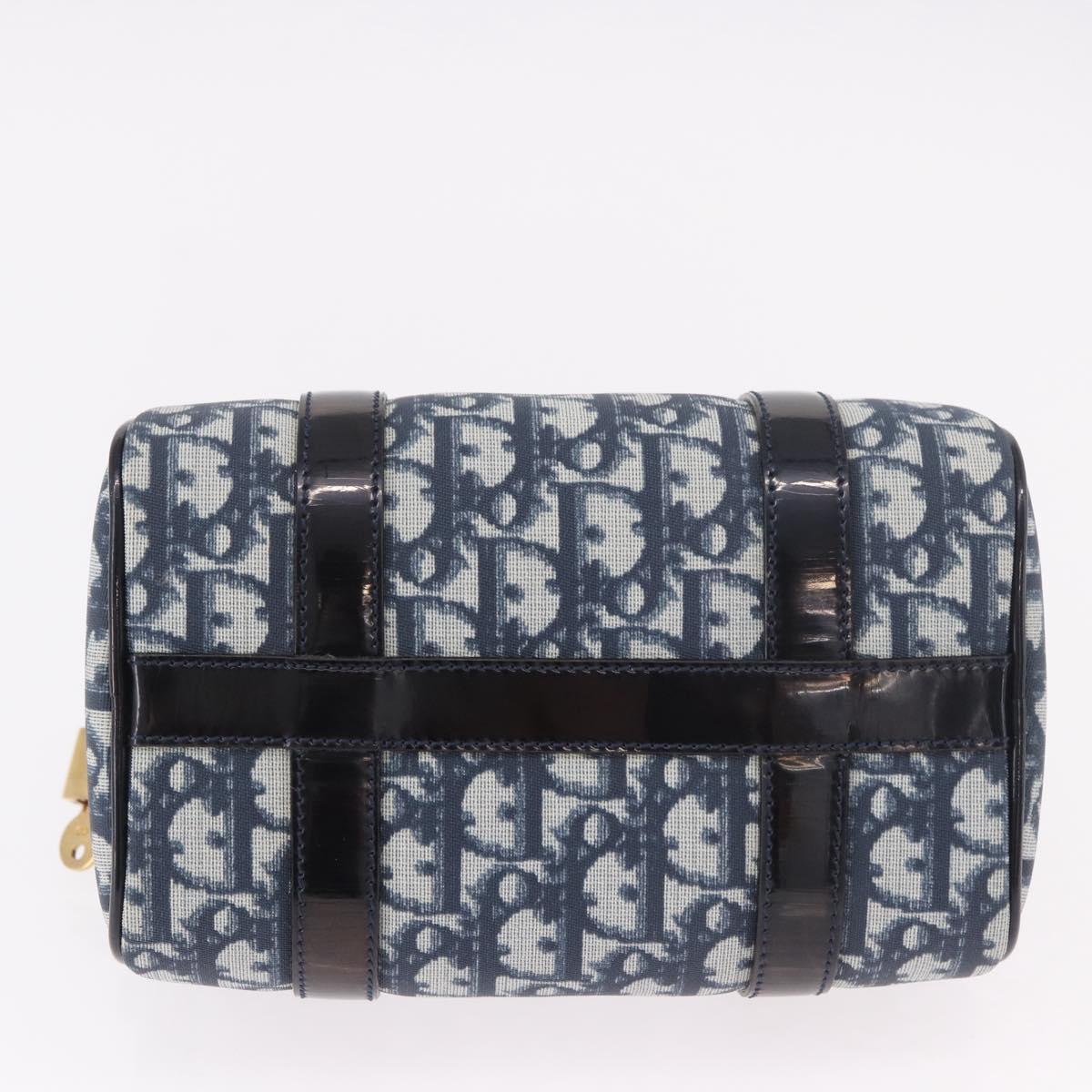 Christian Dior Trotter Canvas Hand Bag PVC Navy Gold Auth 190076SAV