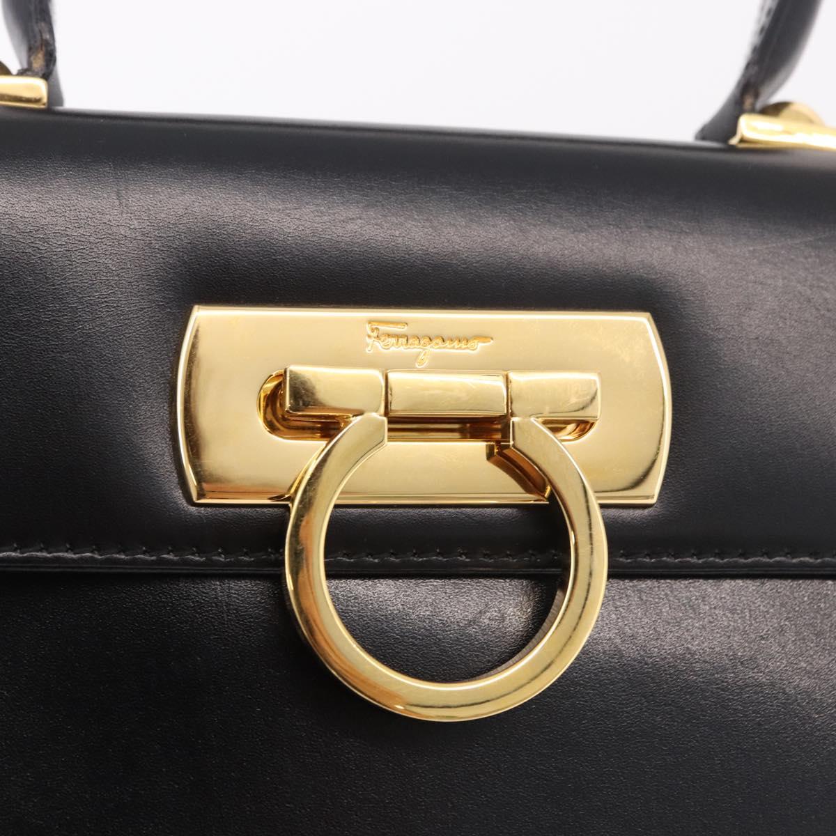 Salvatore Ferragamo Gancini Hand Bag Leather 2way Black Gold Auth 190078