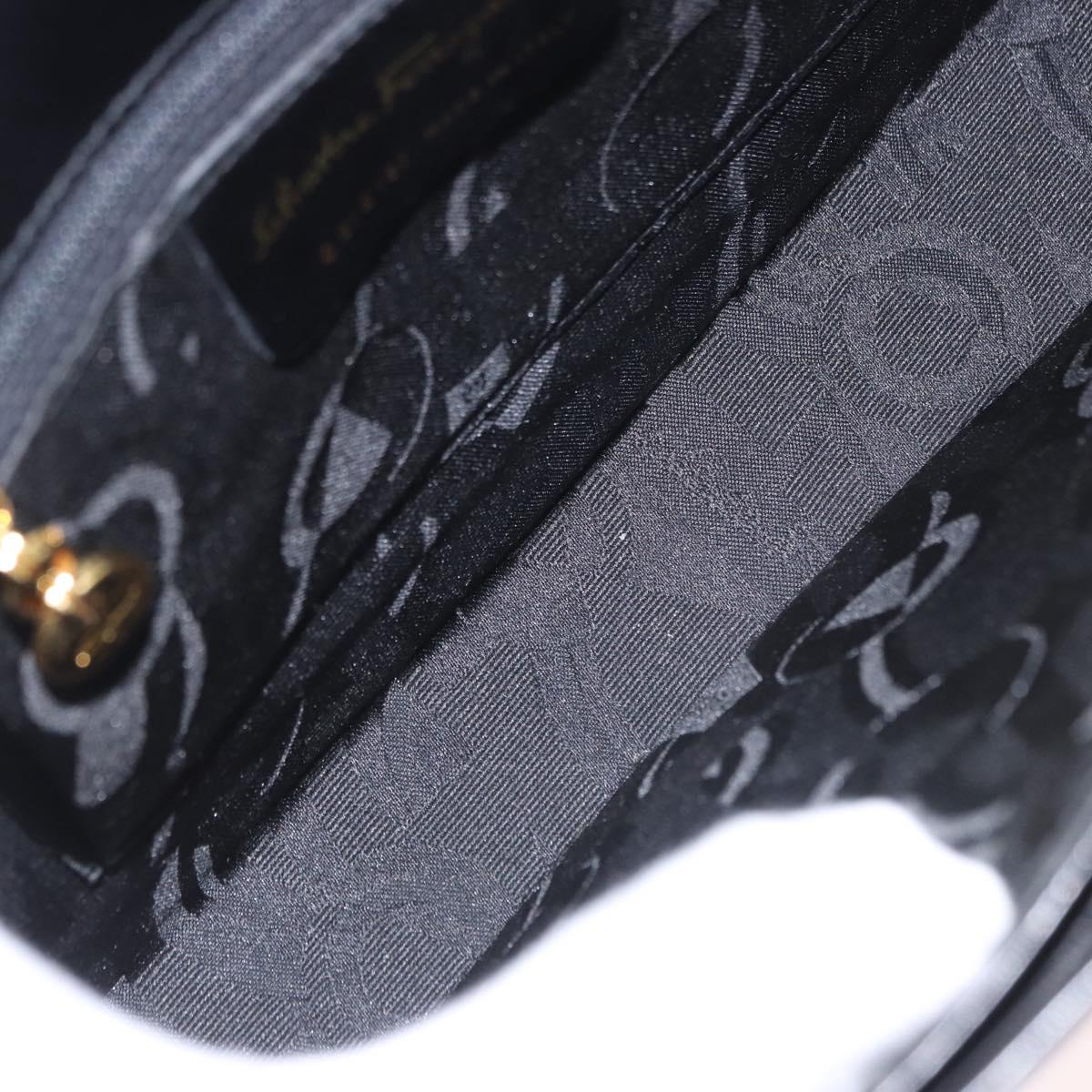 Salvatore Ferragamo Gancini Hand Bag Leather 2way Black Gold Auth 190078