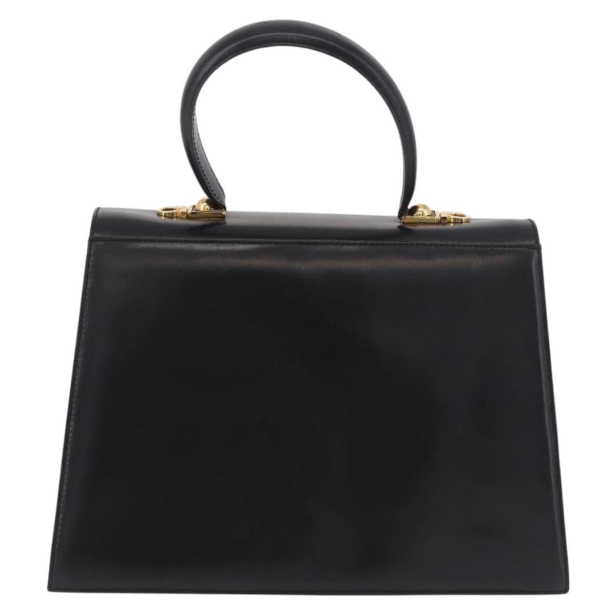 Salvatore Ferragamo Gancini Hand Bag Leather 2way Black Gold Auth 190078