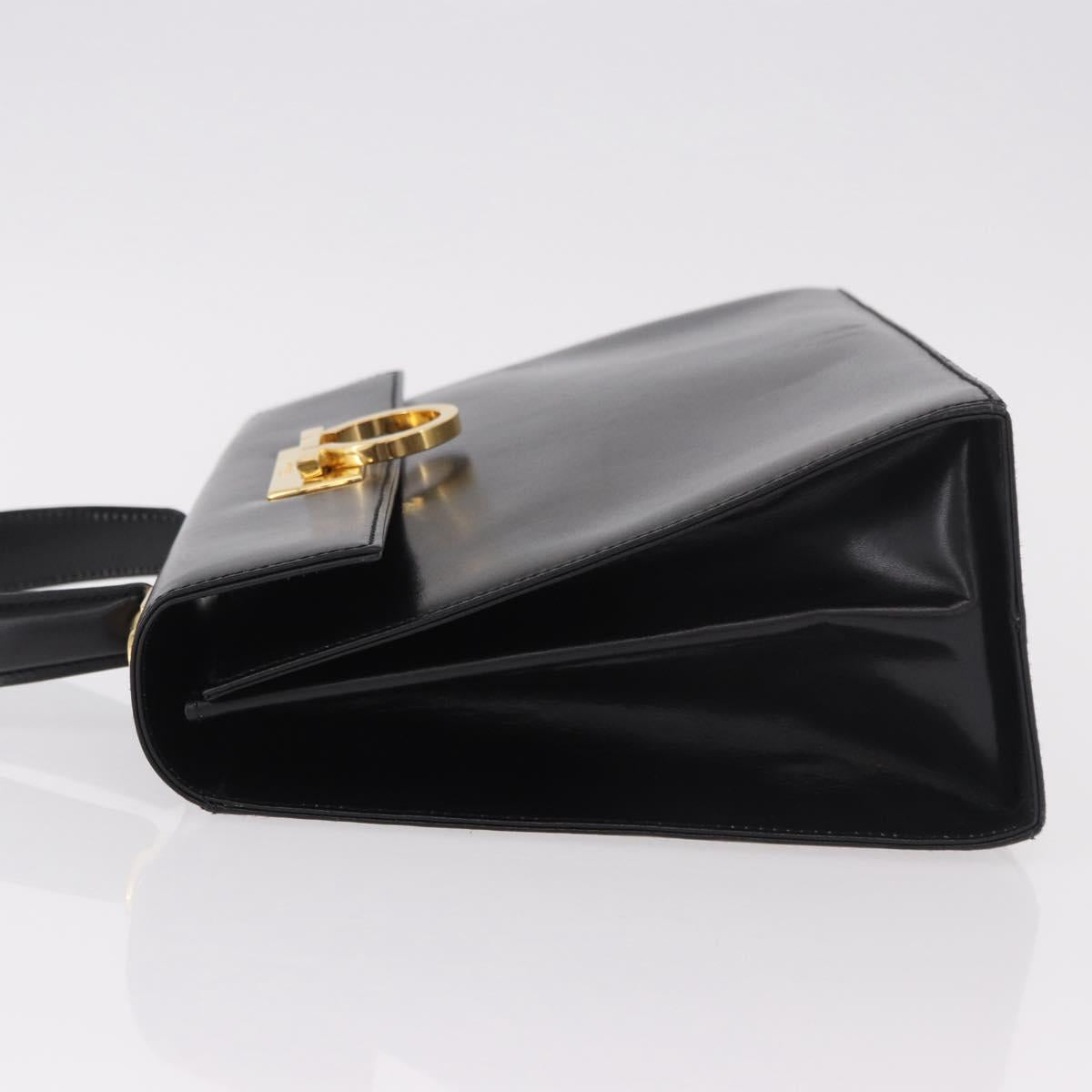 Salvatore Ferragamo Gancini Hand Bag Leather 2way Black Gold Auth 190078
