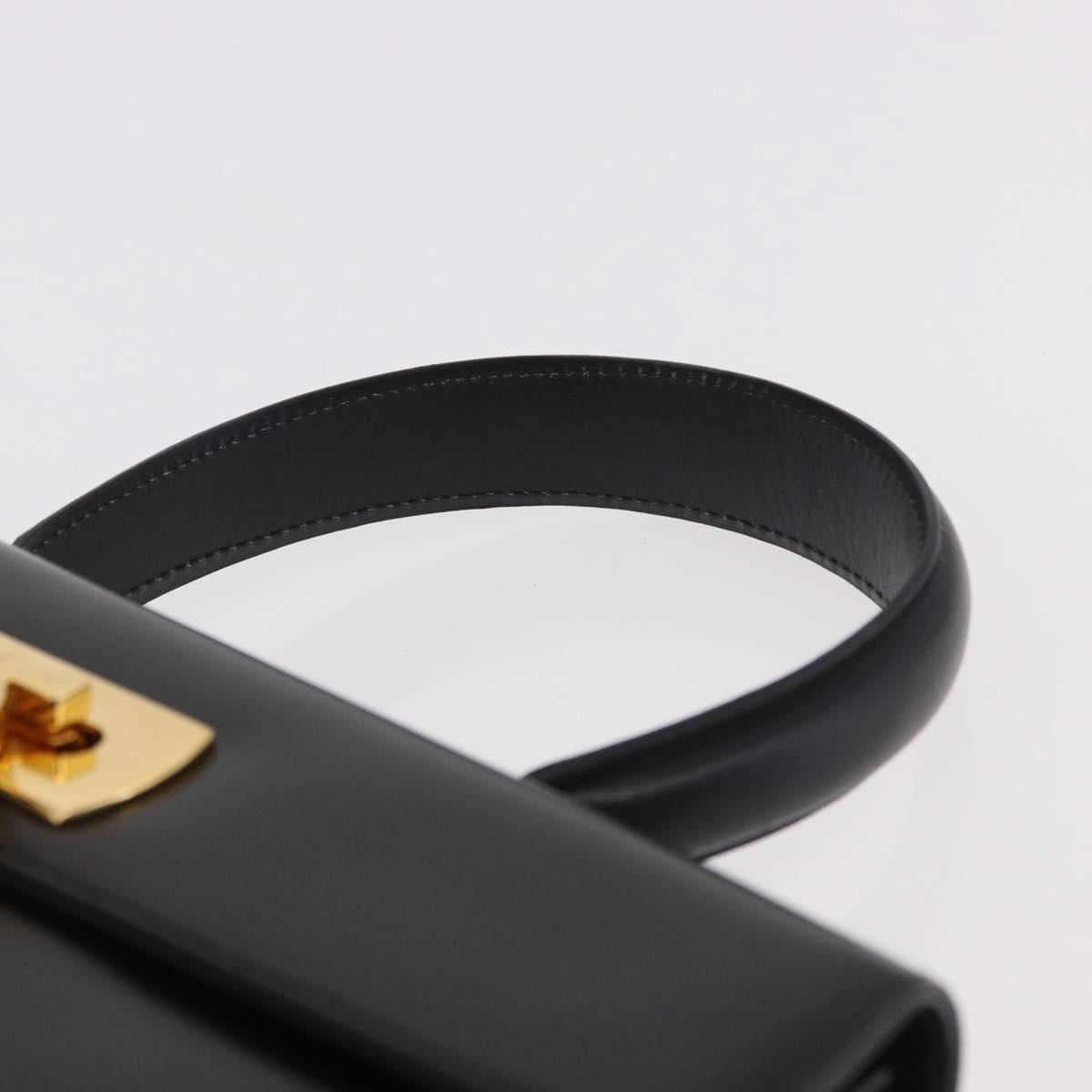 Salvatore Ferragamo Gancini Hand Bag Leather 2way Black Gold Auth 190078