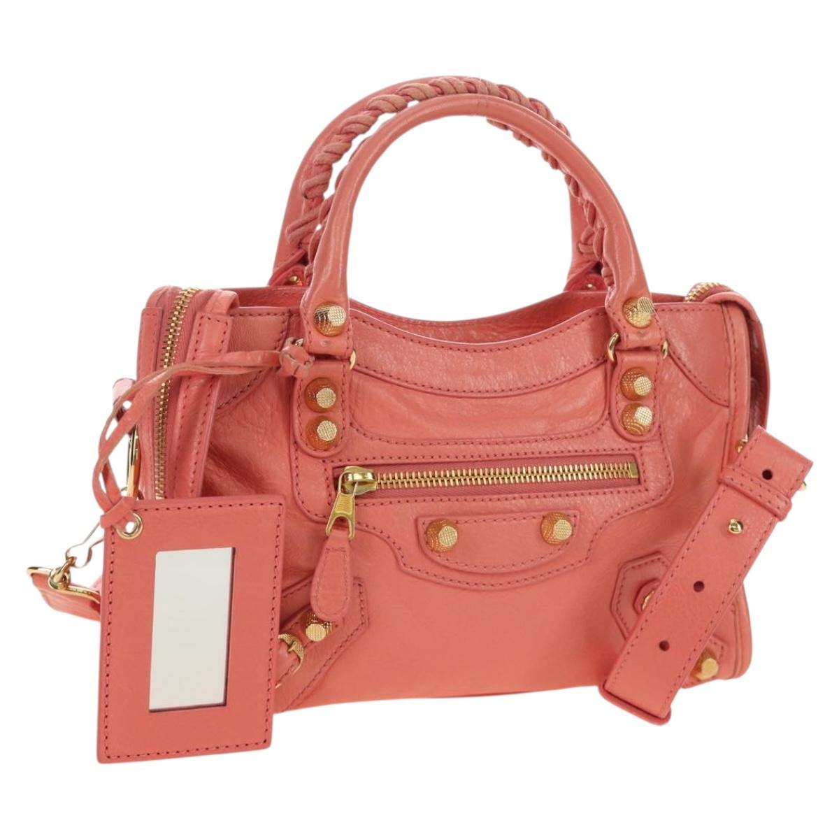 BALENCIAGA Giant Mini City Hand Bag Leather 2way Pink Gold 309544 Auth 190081SAM