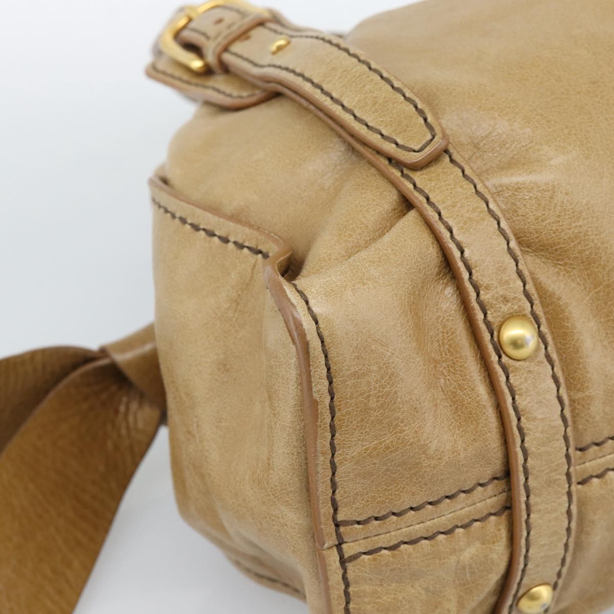 Miu Miu Hand Bag Leather Beige Gold Auth 190085SAM