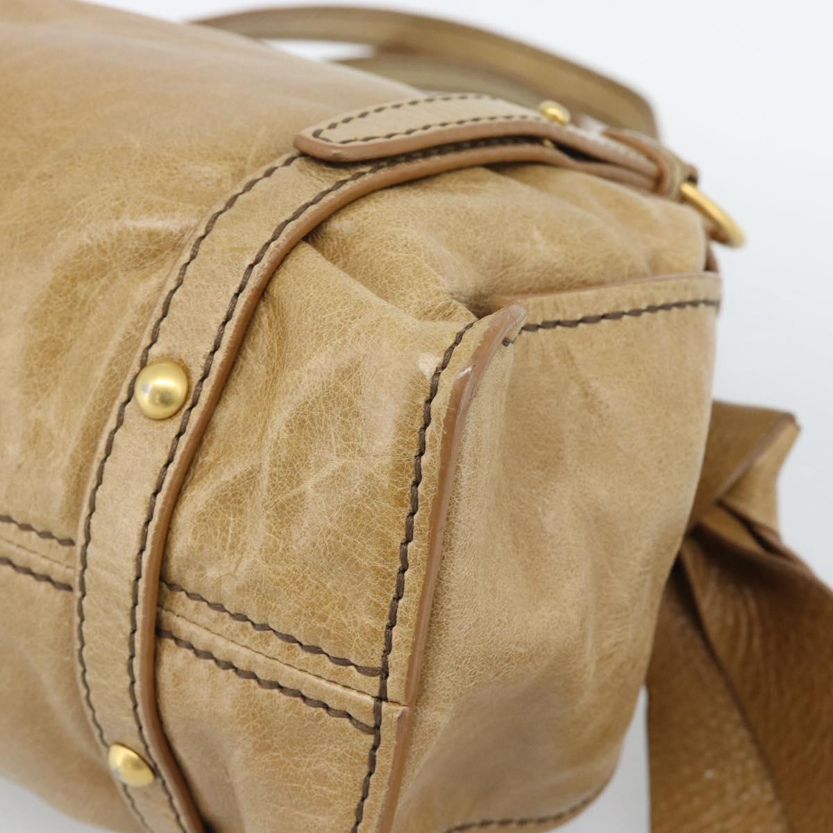 Miu Miu Hand Bag Leather Beige Gold Auth 190085SAM