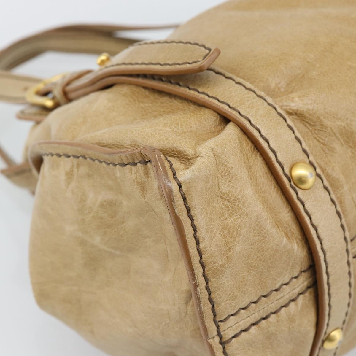 Miu Miu Hand Bag Leather Beige Gold Auth 190085SAM