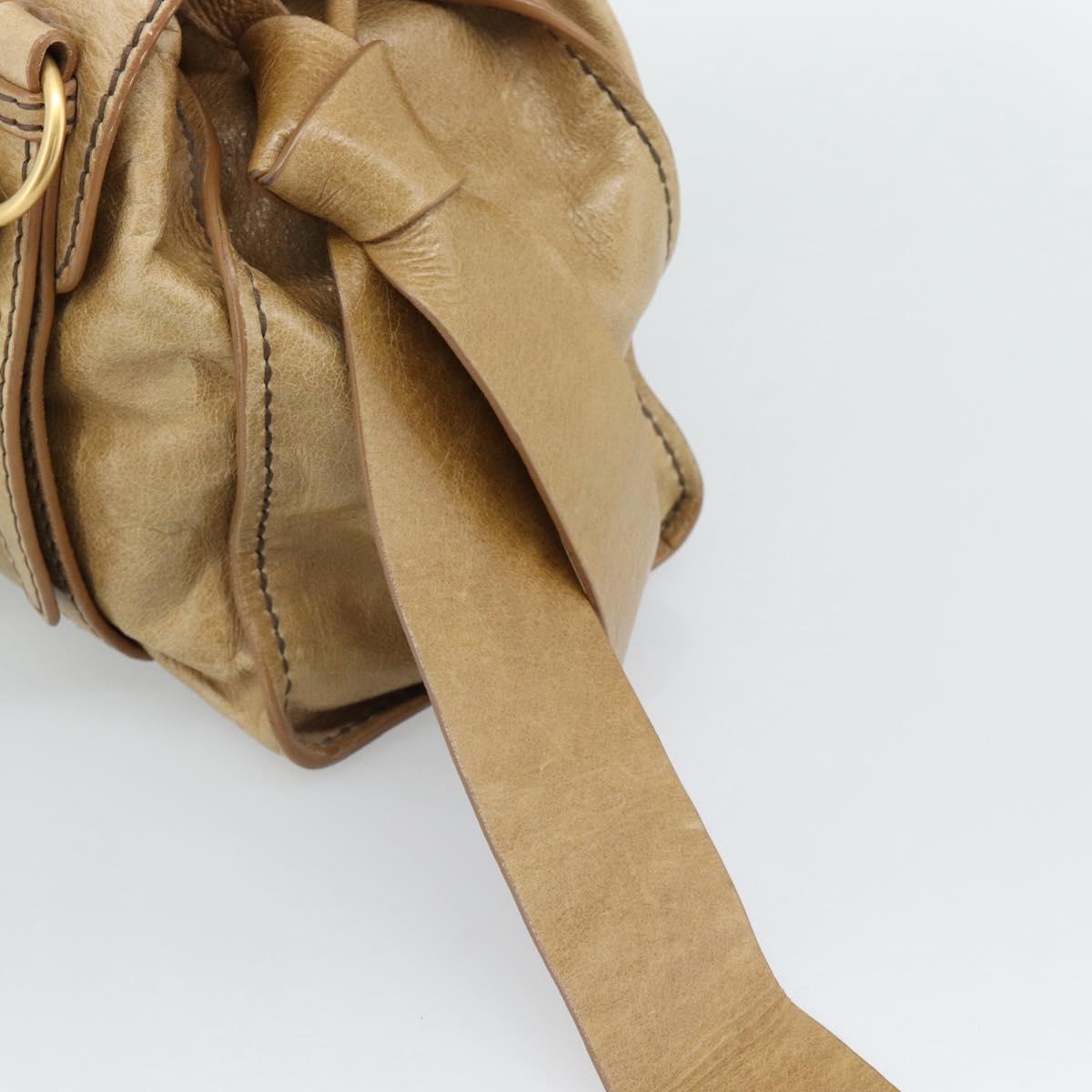 Miu Miu Hand Bag Leather Beige Gold Auth 190085SAM
