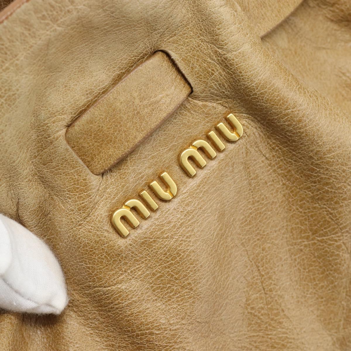 Miu Miu Hand Bag Leather Beige Gold Auth 190085SAM