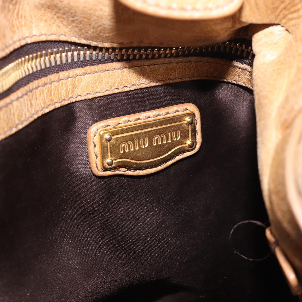 Miu Miu Hand Bag Leather Beige Gold Auth 190085SAM