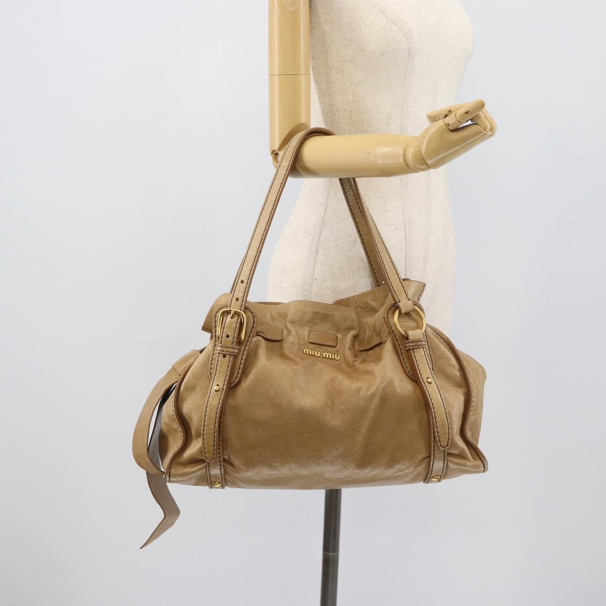 Miu Miu Hand Bag Leather Beige Gold Auth 190085SAM