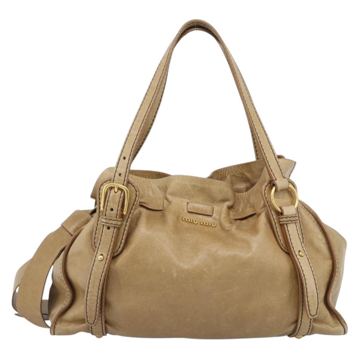 Miu Miu Hand Bag Leather Beige Gold Auth 190085SAM