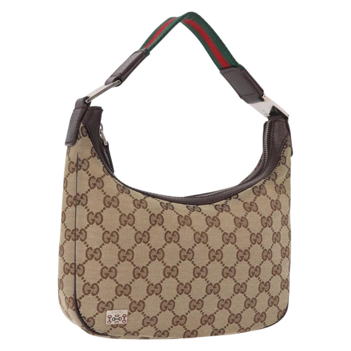 GUCCI GG Canvas Sherry Line Hand Bag Beige Silver 145811 Auth 190086V
