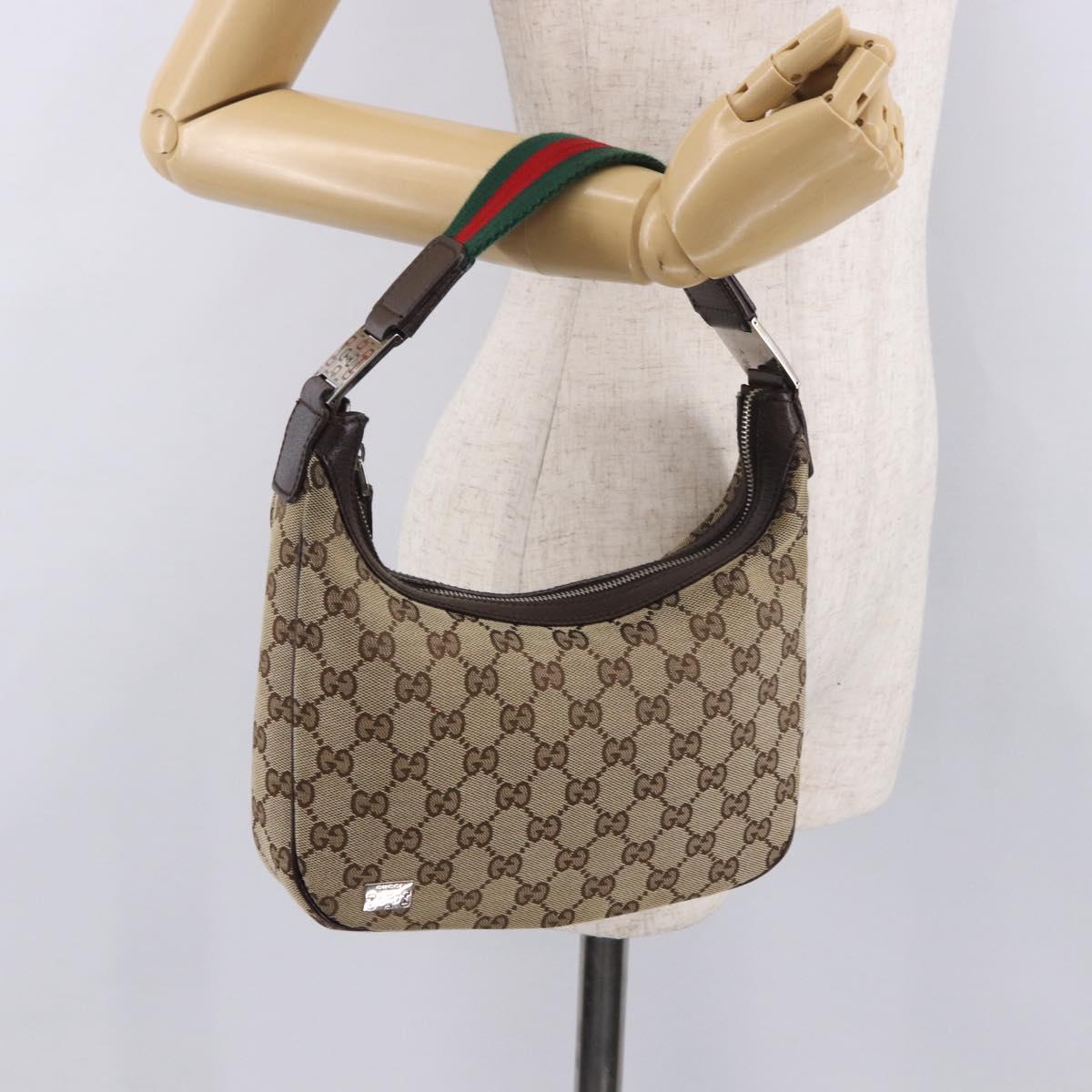 GUCCI GG Canvas Sherry Line Hand Bag Beige Silver 145811 Auth 190086V