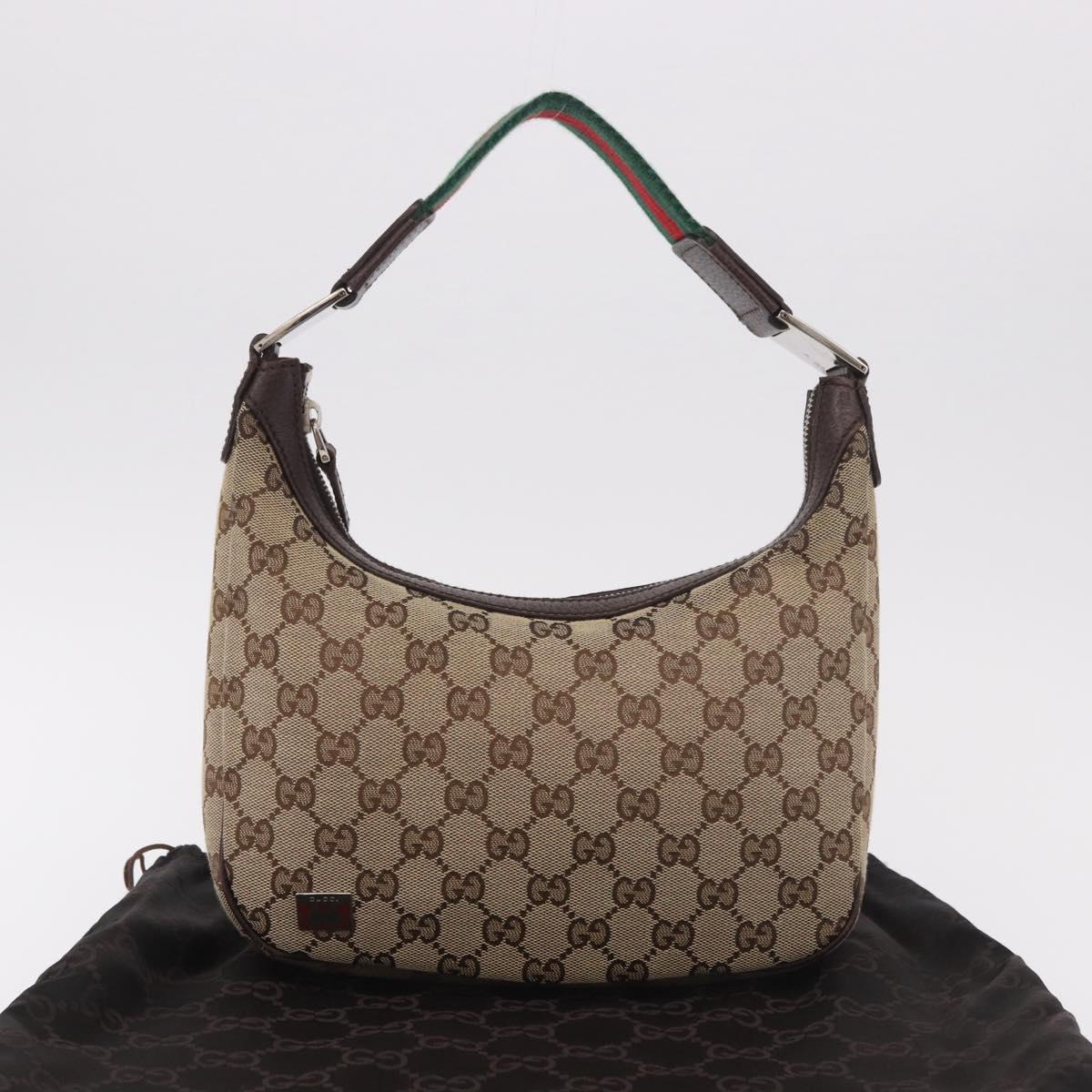 GUCCI GG Canvas Sherry Line Hand Bag Beige Silver 145811 Auth 190086V