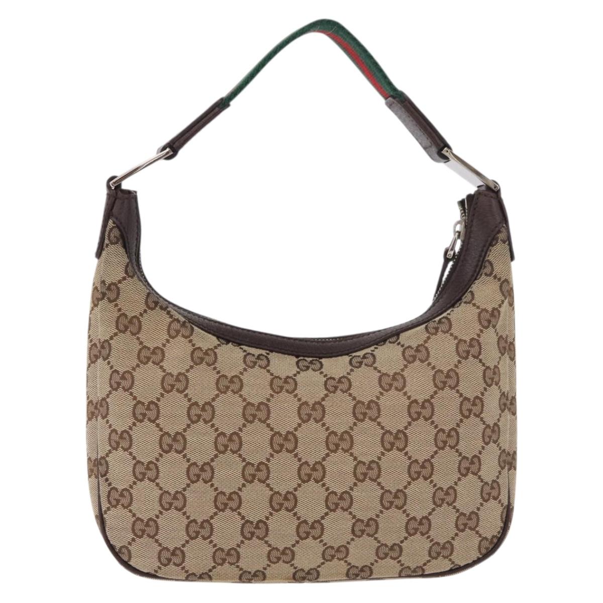 GUCCI GG Canvas Sherry Line Hand Bag Beige Silver 145811 Auth 190086V
