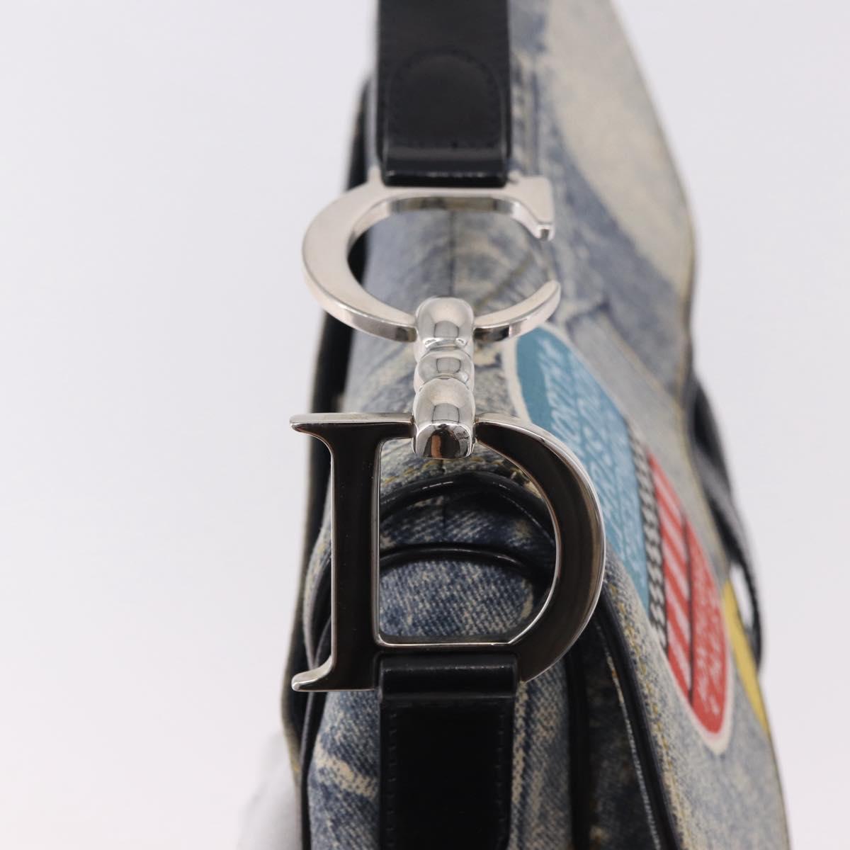 Christian Dior Double Saddle Hand Bag Denim Blue Silver Auth 190088SAM