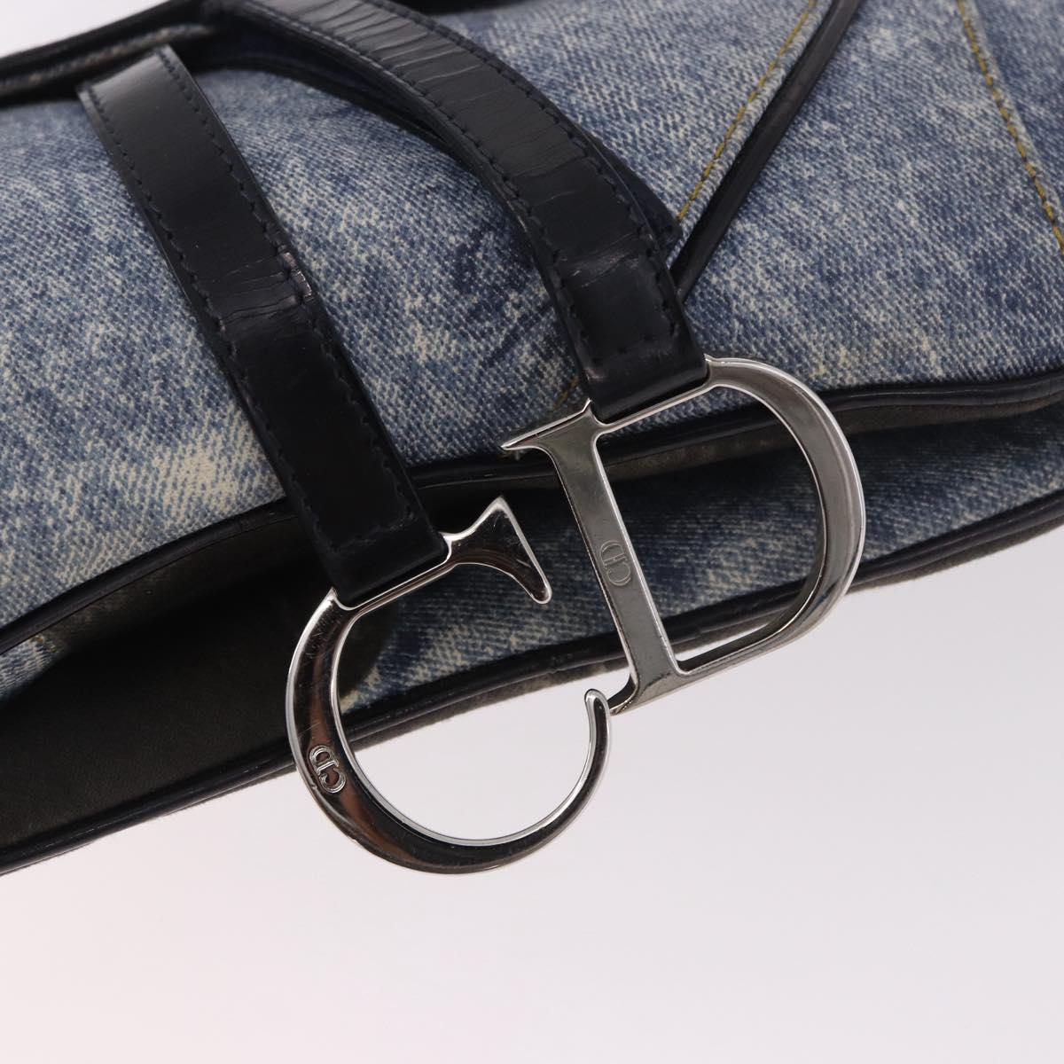 Christian Dior Double Saddle Hand Bag Denim Blue Silver Auth 190088SAM