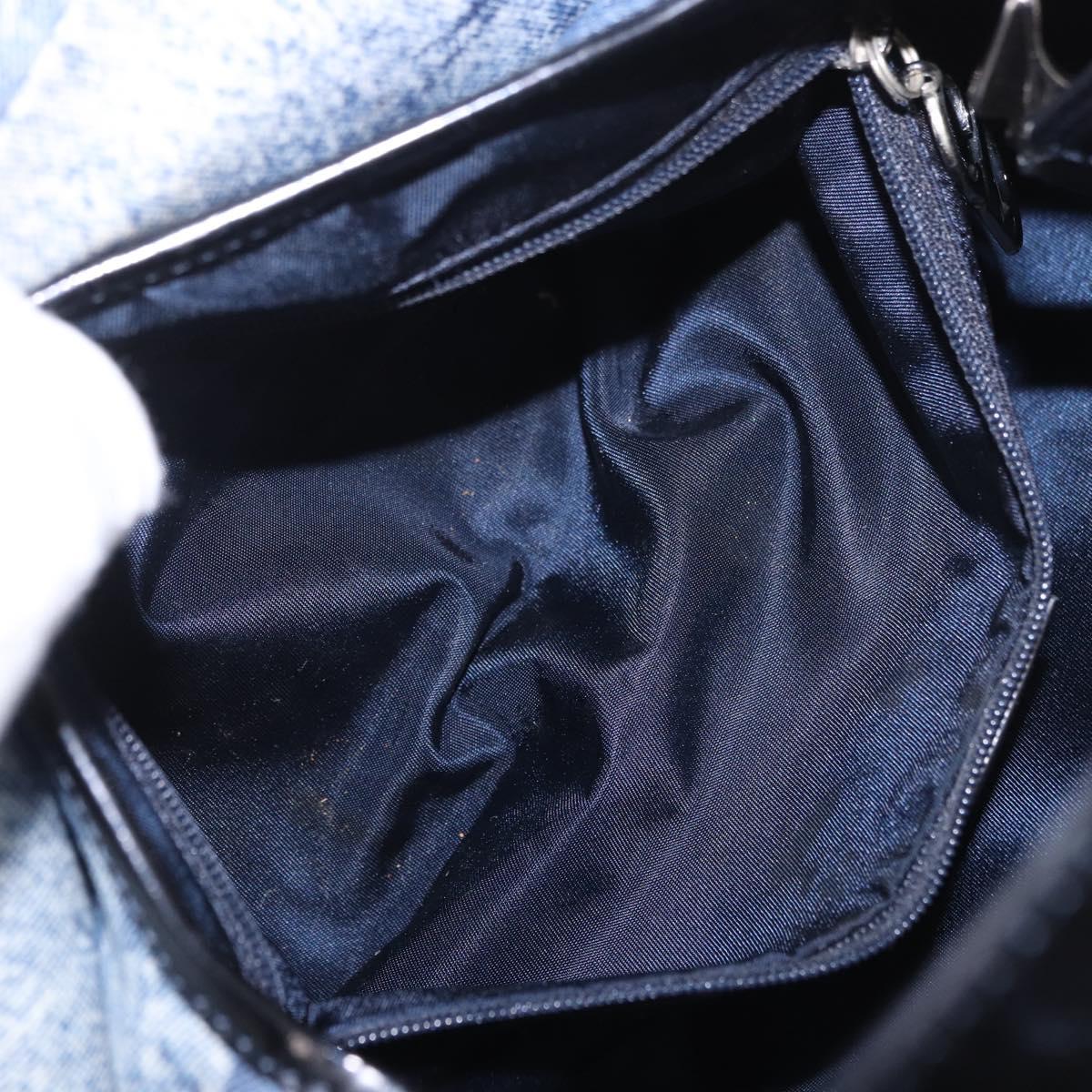 Christian Dior Double Saddle Hand Bag Denim Blue Silver Auth 190088SAM