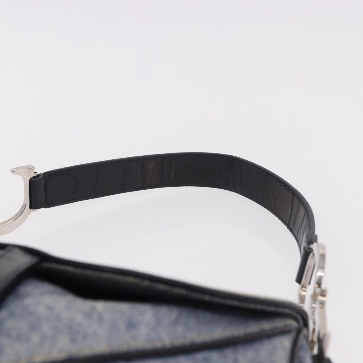 Christian Dior Double Saddle Hand Bag Denim Blue Silver Auth 190088SAM