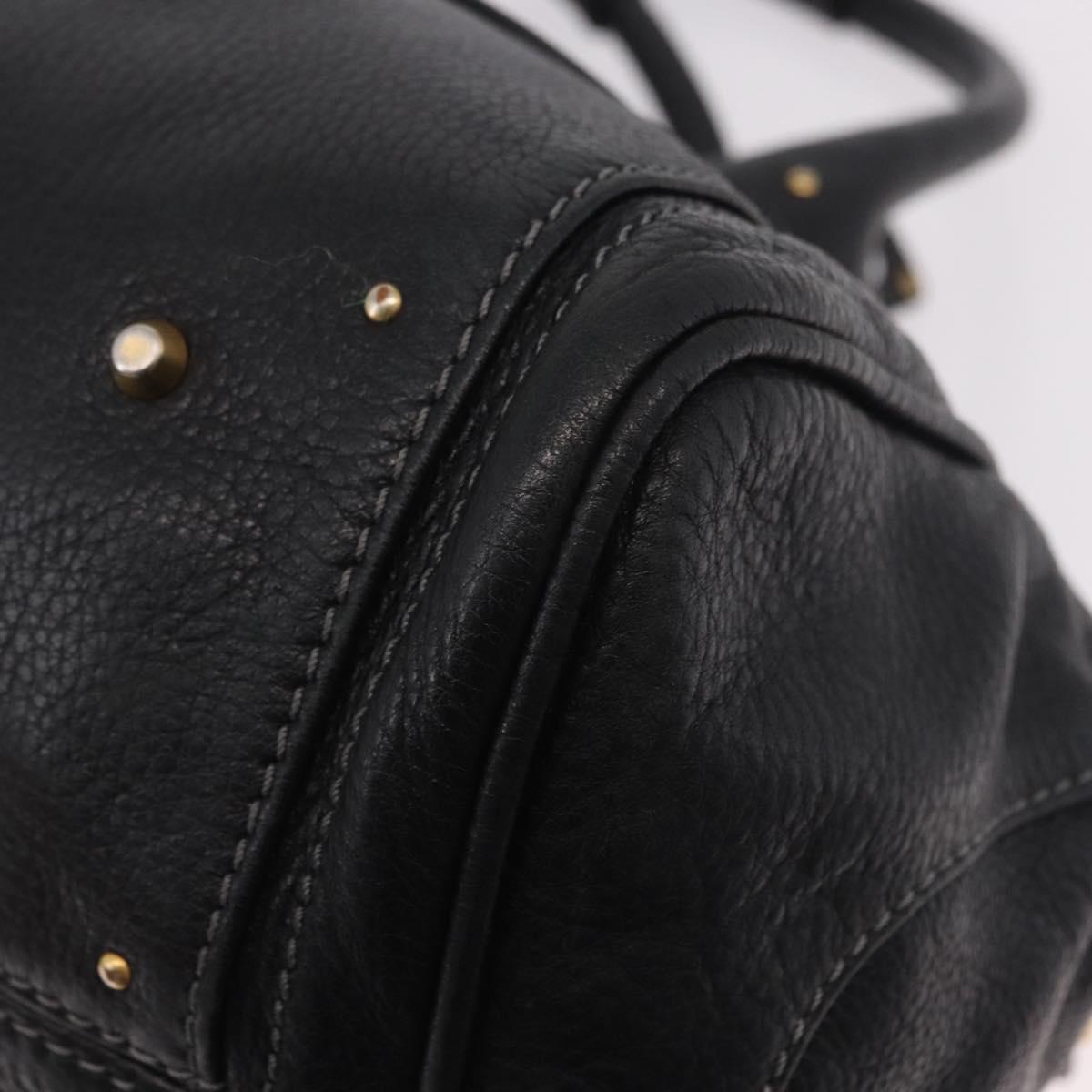 Chloe Paddington Hand Bag Leather Black Gold Silver Auth 190091A