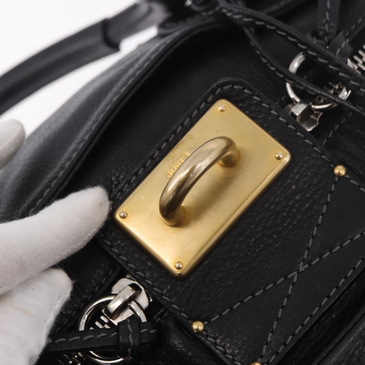 Chloe Paddington Hand Bag Leather Black Gold Silver Auth 190091A