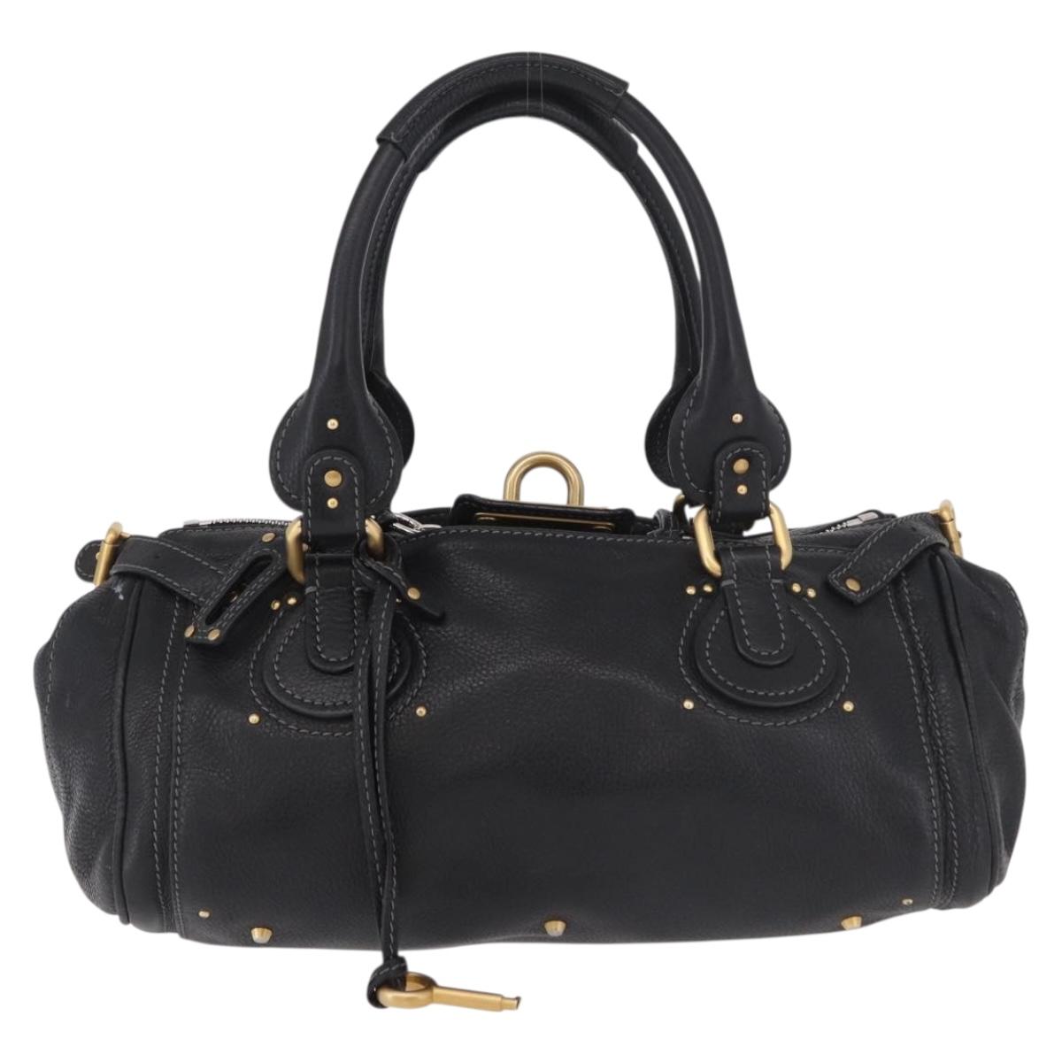 Chloe Paddington Hand Bag Leather Black Gold Silver Auth 190091A