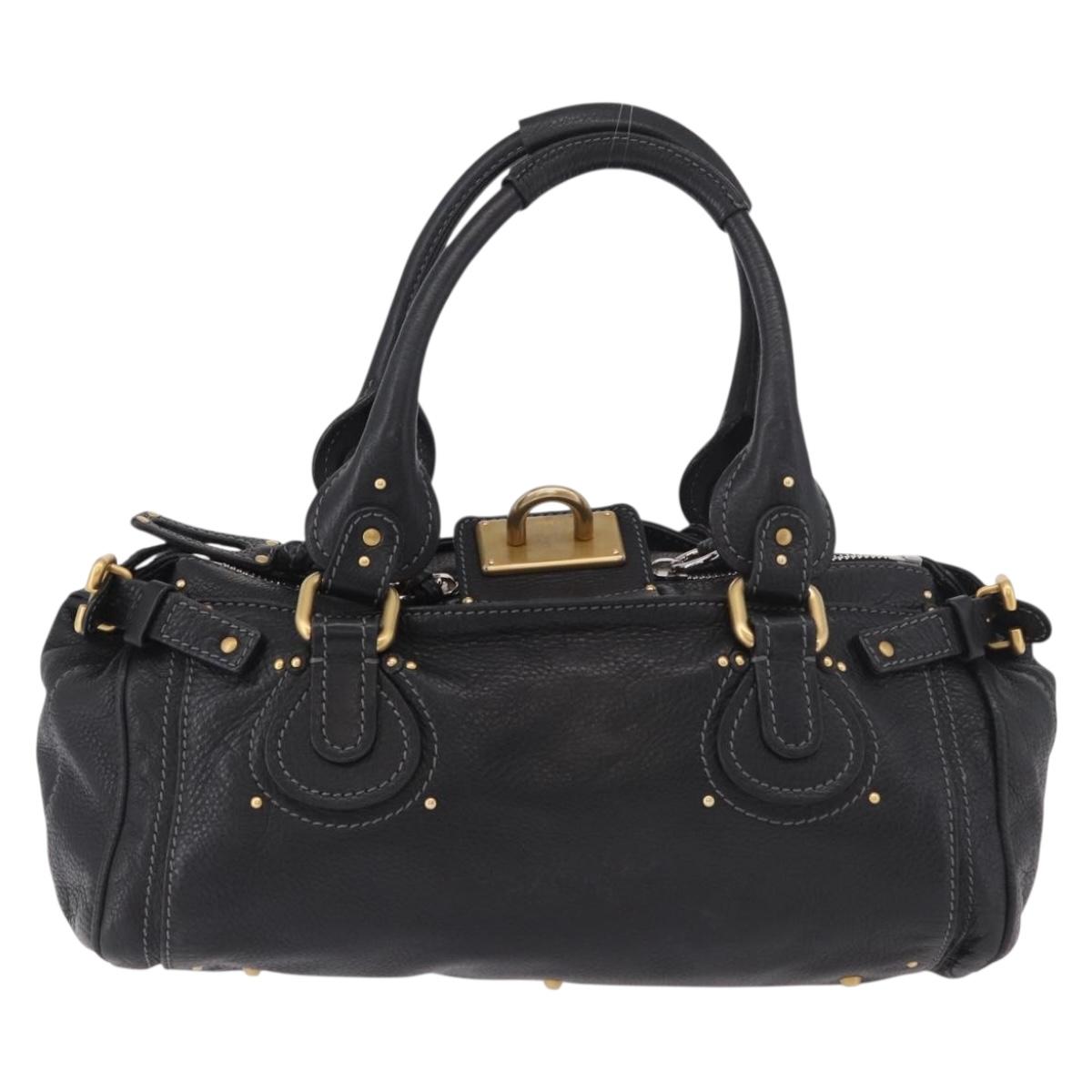 Chloe Paddington Hand Bag Leather Black Gold Silver Auth 190091A