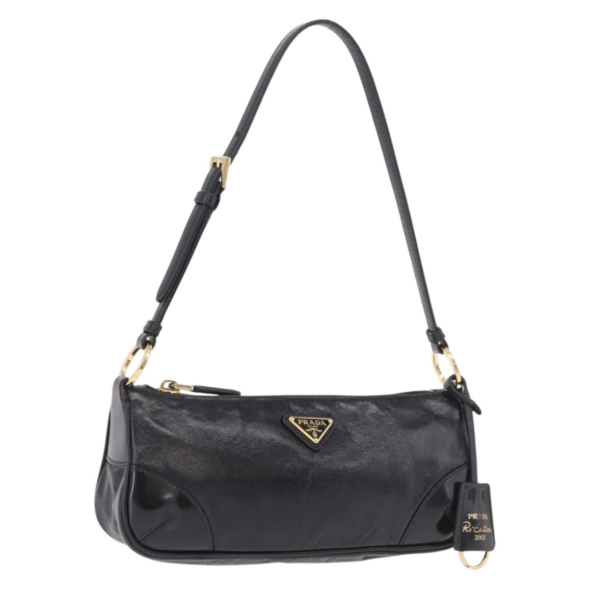 PRADA Hand Bag Leather Black Gold 1BC201 Auth 190093SAM