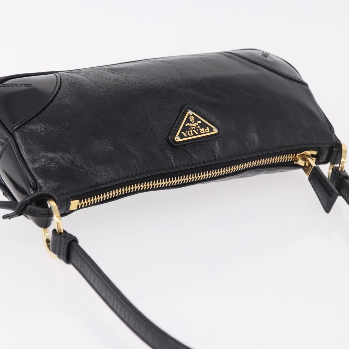 PRADA Hand Bag Leather Black Gold 1BC201 Auth 190093SAM