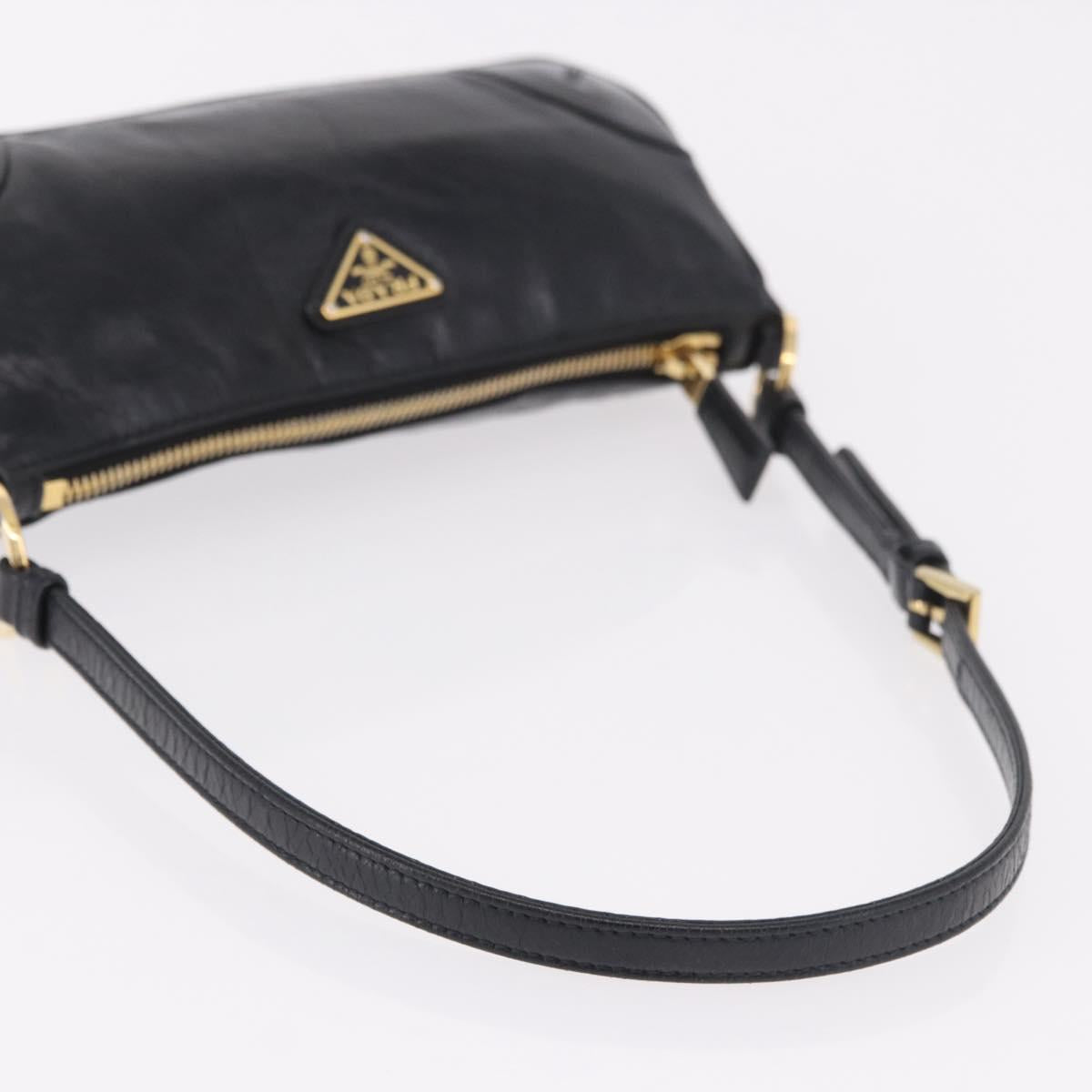 PRADA Hand Bag Leather Black Gold 1BC201 Auth 190093SAM