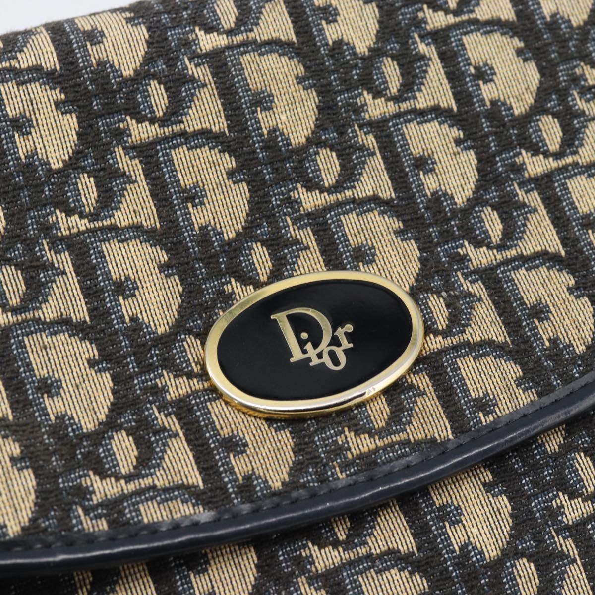 Christian Dior Trotter Canvas Shoulder Bag Navy Gold Auth 190094A