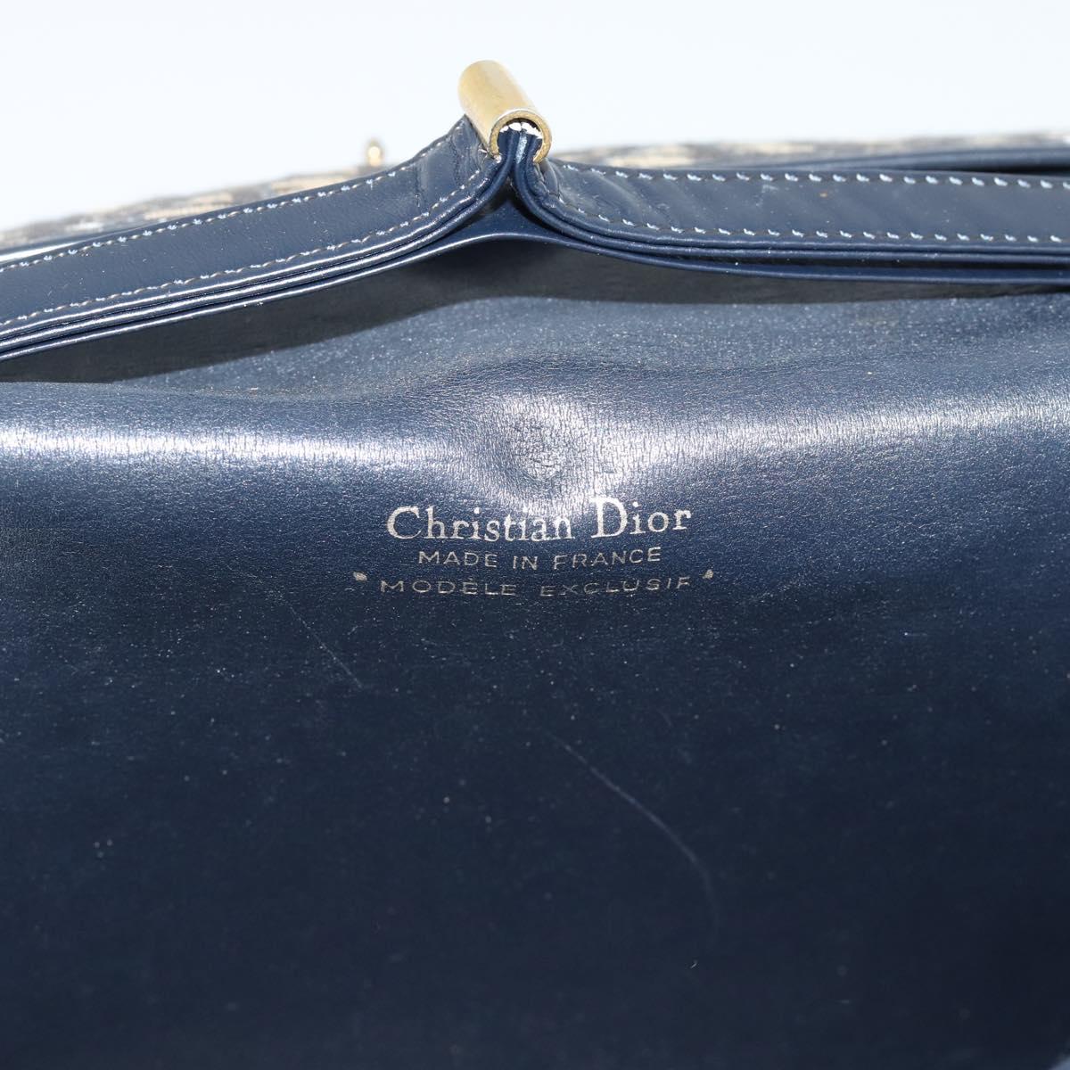 Christian Dior Trotter Canvas Shoulder Bag Navy Gold Auth 190094A