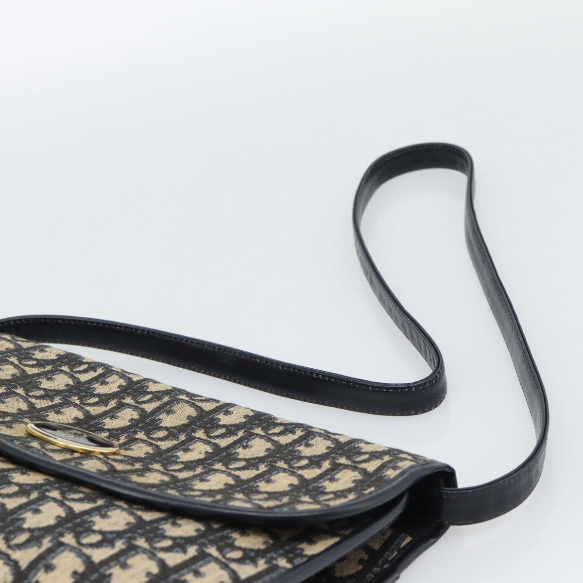 Christian Dior Trotter Canvas Shoulder Bag Navy Gold Auth 190094A
