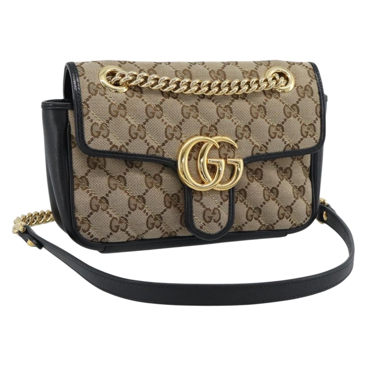 GUCCI GG Canvas GG Marmont Chain Shoulder Bag Beige Gold 446744 Auth 190097SAM