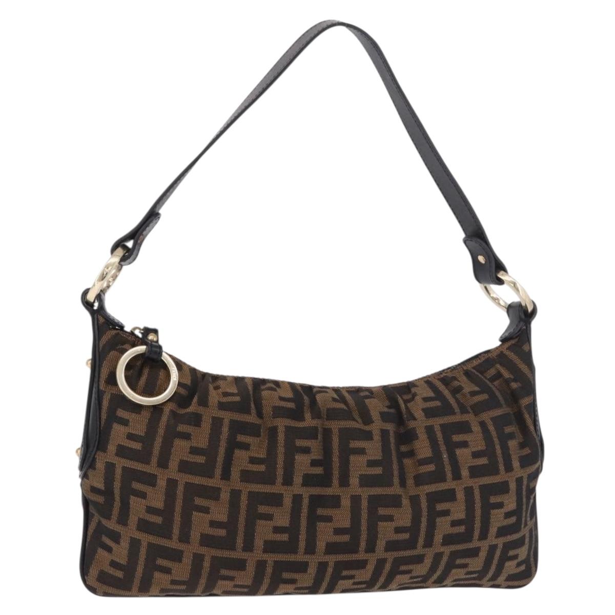 FENDI Zucca Canvas Shoulder Bag Brown Black Auth 190101A