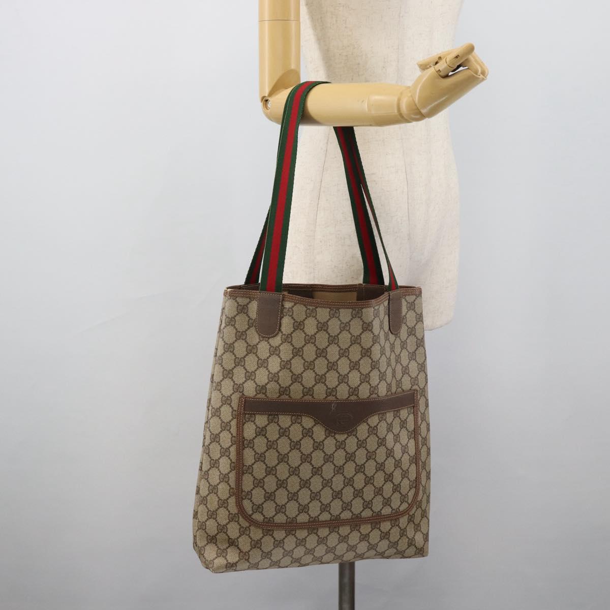 GUCCI GG Supreme Web Sherry Line Tote Bag PVC Beige Red 002 58 6487 Auth 190108