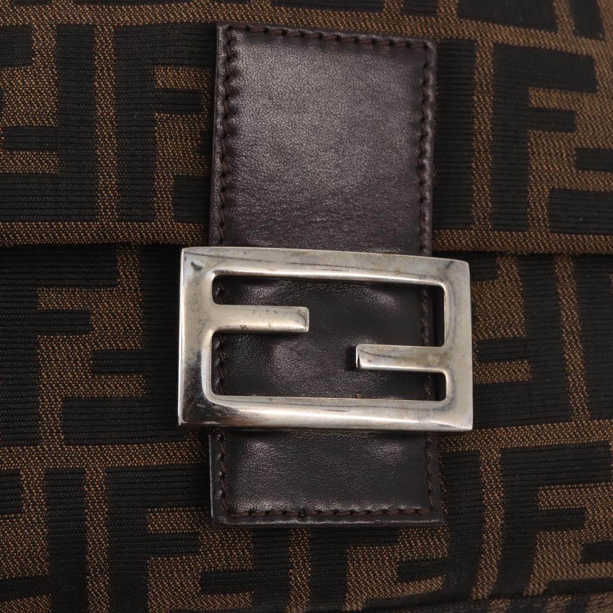 FENDI Zucca Canvas Mamma Baguette Shoulder Bag Black Brown Auth 190109SAV