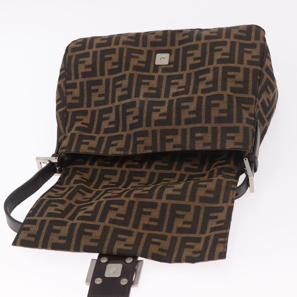 FENDI Zucca Canvas Mamma Baguette Shoulder Bag Black Brown Auth 190109SAV