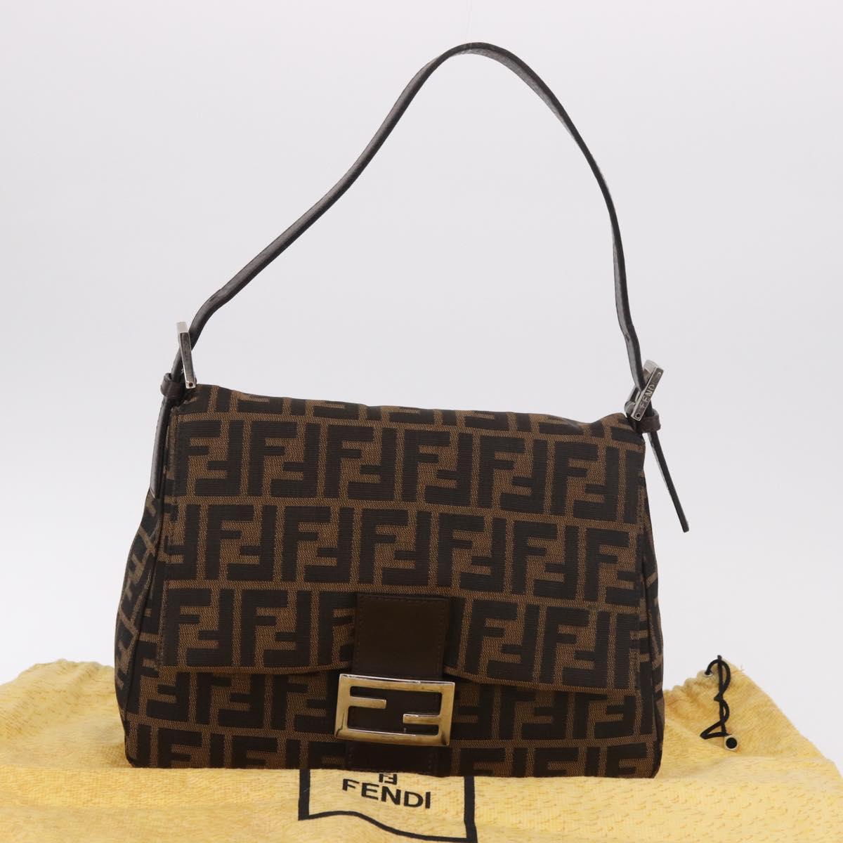 FENDI Zucca Canvas Mamma Baguette Shoulder Bag Black Brown Auth 190109SAV
