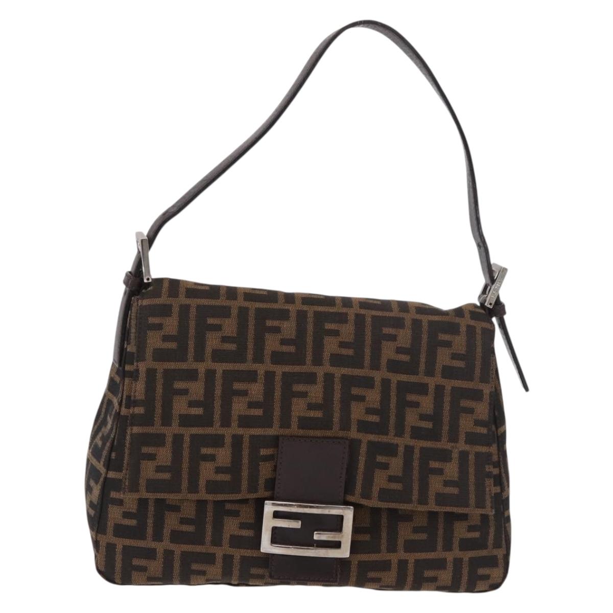 FENDI Zucca Canvas Mamma Baguette Shoulder Bag Black Brown Auth 190109SAV