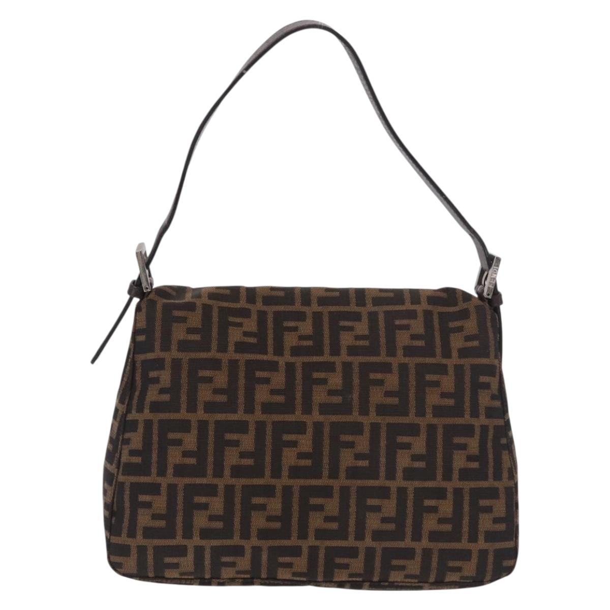 FENDI Zucca Canvas Mamma Baguette Shoulder Bag Black Brown Auth 190109SAV