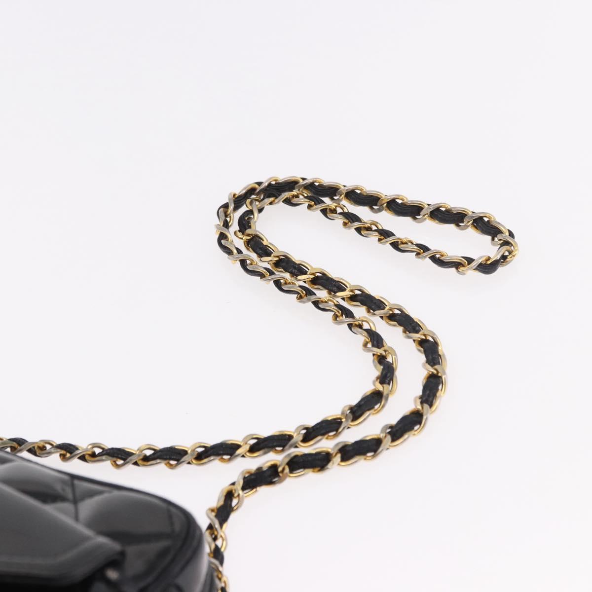 CHANEL Matelasse Chain Shoulder Bag Patent leather Black Gold CC Auth 190111A